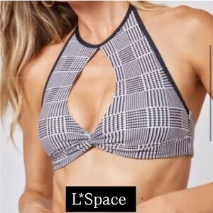 LSpace Black and White Halter Bikini Top NWT